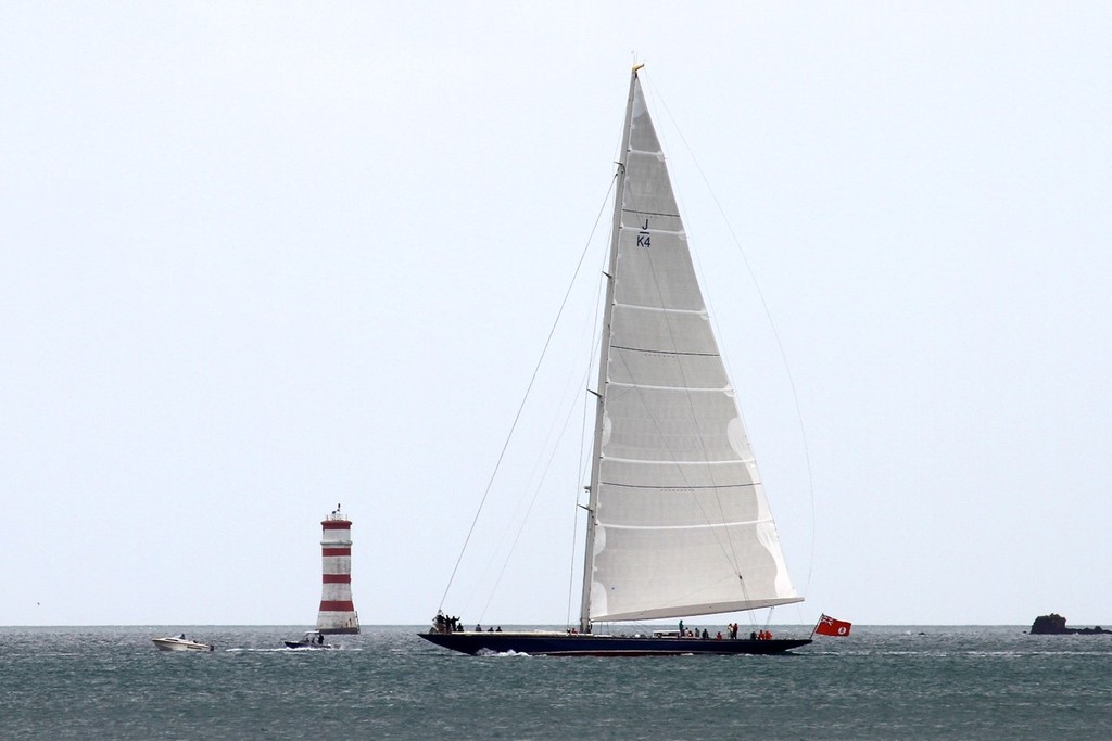The refurbished J Class Endeavour heads out of a test sail on the Waitemata Harbour &copy; Richard Gladwell www.photosport.co.nz